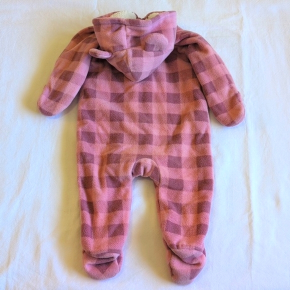old navy pink gingham double layer fleece zip-up bunting suit with mitts 3-6 m - Picture 8 of 8